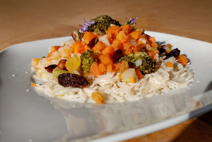 Receta express de Baveggies de Brocoli con arroz basmati y cóctel de frutos secos